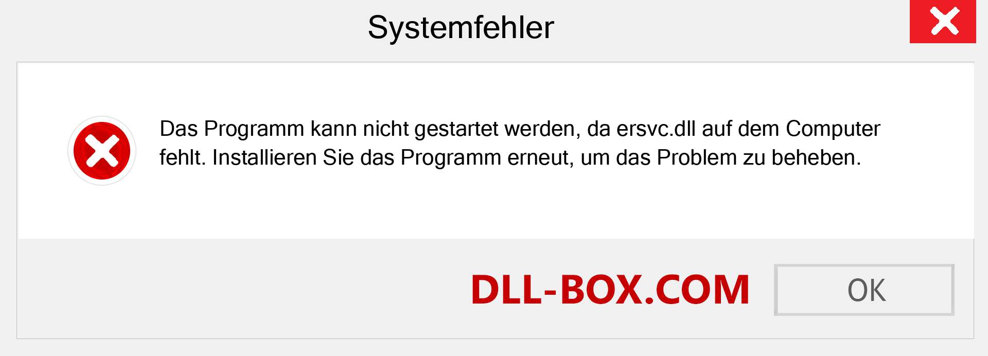 ersvc.dll-Datei fehlt?. Download für Windows 7, 8, 10 - Fix ersvc dll Missing Error unter Windows, Fotos, Bildern